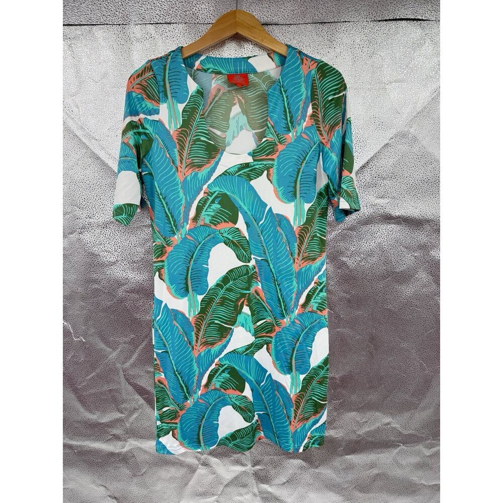 Tracy Negoshian Tropical Palm Dress U Neck Resort Travel Wear Size Small